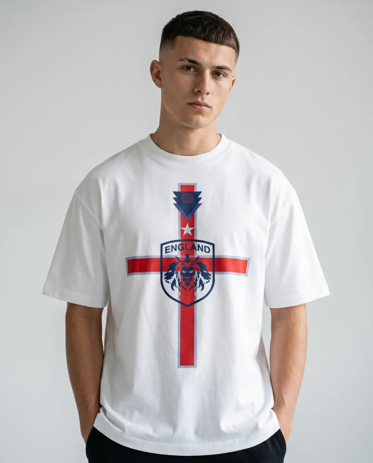 England tee front mockup on model